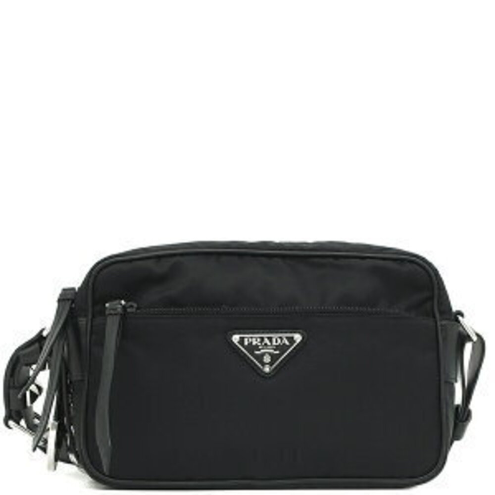 Prada Shoulder Bag Studded Leather Black Triangle Logo